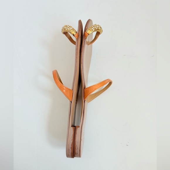 Giuseppe Zannoti Pumpkin Orange Patent Leather rhinestone toe ring sandals EU 39 - Picture 4 of 10